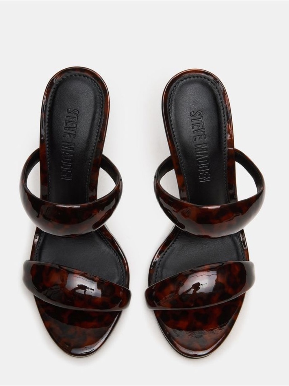 Steve Madden Saturn Tortoiseshell Double-Strap Slide Mules - Dark Brown/Black